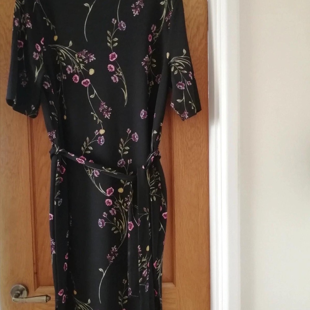 Next Blue and Black Ruffled Tiered Midi Dress